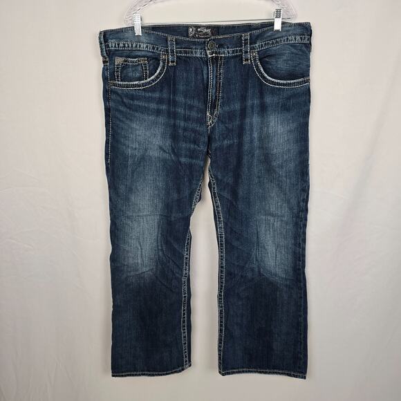 Silver Zac Flap Straight Jeans Men's 40 x 28 (tag reads 40x30) Blue Dark Wash - Picture 1 of 16
